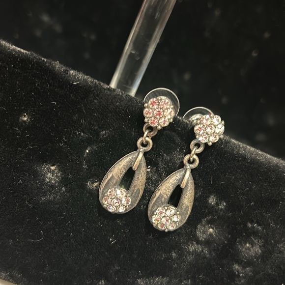Dainty Antiqued Silver Crystal Drop Earrings-Boutique - Picture 12 of 13